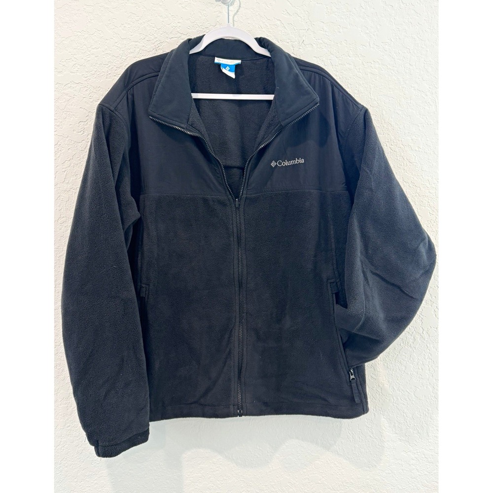 Columbia Interchange Men's Black Full Zip Fleece Jacket Stand-Up Collar Logo 2XL